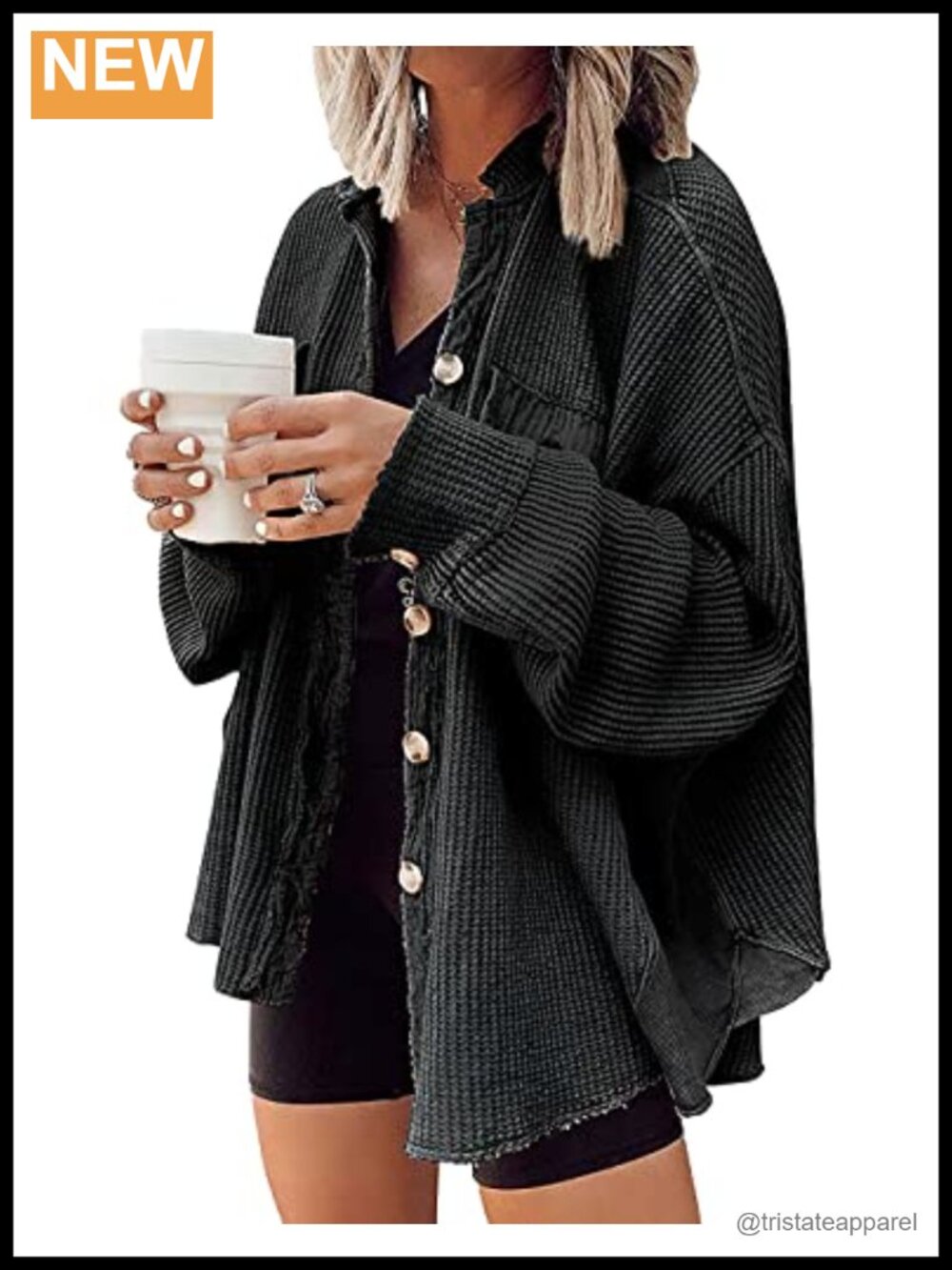 Womens Waffle Knit Button Down Shirt Long Sleeve Lightweight Blouse Shacket Tops